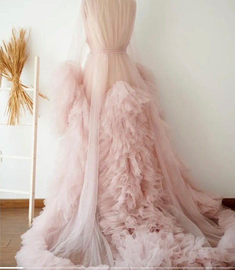Pink ruffle maternity gown